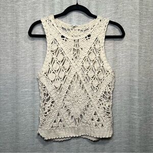 Cream Crochet Lace Tank Boho Sleeveless Statement Top Festival